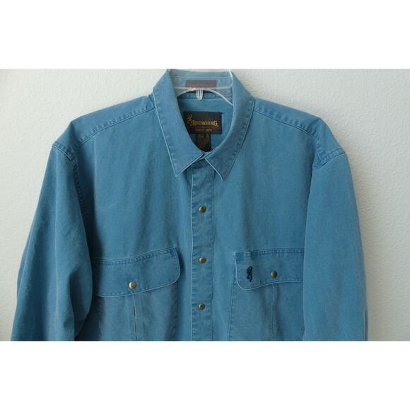 Browning Super Naturals Shirt Mens XL Teal Long Sleeve Snap Front Hunting Cotton - Picture 2 of 10